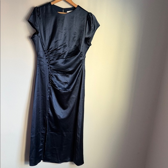 NEW Petal & Pup Lisbeth midi dress in navy satin Medium - Picture 3 of 13
